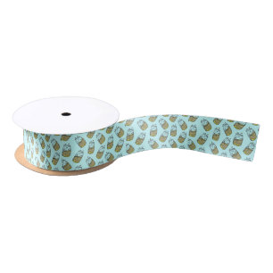 Cute Lemonade Mason Jar Summer Drink Teal Pattern Satin Ribbon
