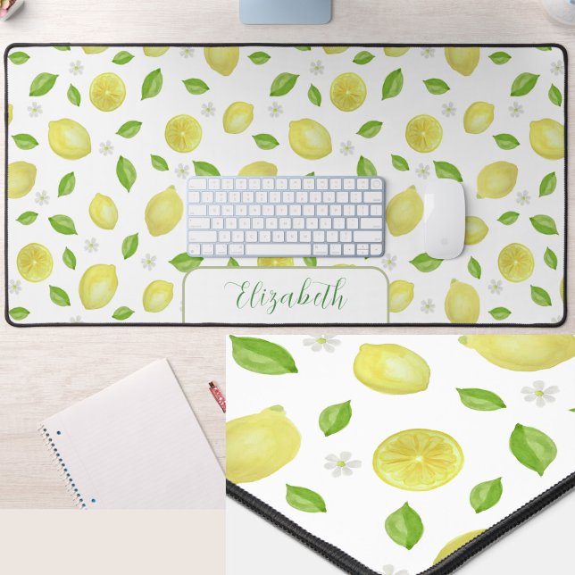 Cute Lemons Watercolor White Large Desk Mat (Creator Uploaded)