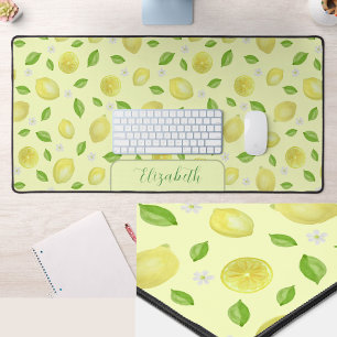 Cute Lemons Watercolor Yellow Large Desk Mat