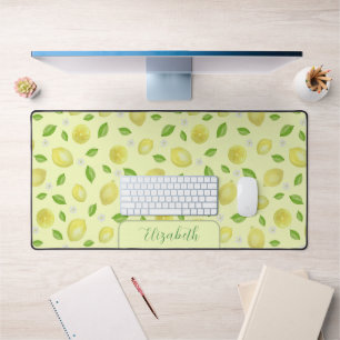 Cute Lemons Watercolor Yellow Large Desk Mat