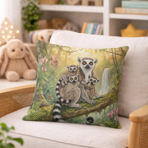 Cute Lemur Mama And Babies Jungle Animals  Cushion