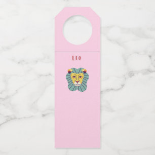 Cute Leo, zodiac, star sign print Bottle Tag