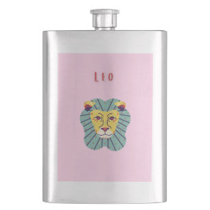 Cute Leo, zodiac, star sign print Hip Flask