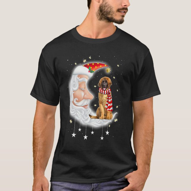 Cute Leonberger With Santa Hat Christmas Dog T-Shirt (Front)
