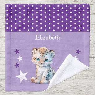 Cute leopard add name polka dots stars purple wash cloth
