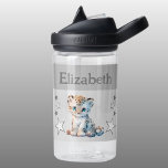 Cute leopard add name with stars kids grey water bottle<br><div class="desc">CamelBak Eddy® water bottle for kids.
Personalise with a name.
This water bottle features a cute leopard with stars in the colours grey and white.</div>