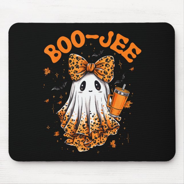 Cute Leopard Boo Jee Ghost Coffee Halloween Costum Mouse Pad (Front)