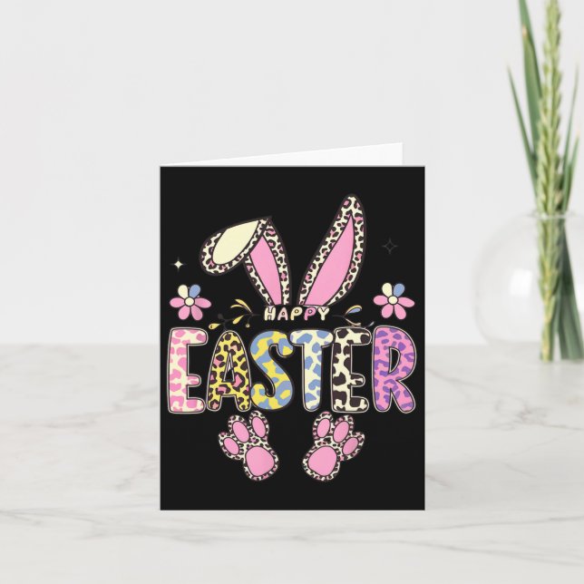Cute Leopard Bunny Easter Day Tee For Nurses And T Card (Front)