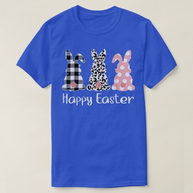 Cute Leopard Bunny Spring Hunt Eggs Rabbit Happy E T-Shirt (Design Front)
