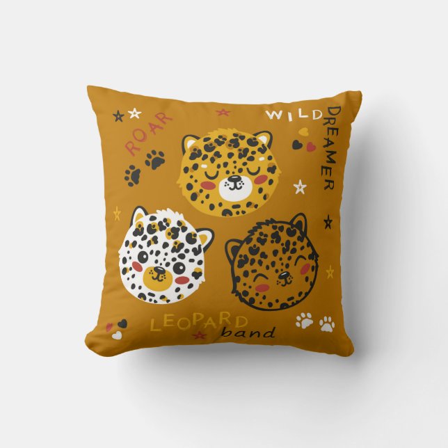Cute Leopard Cat Face Drawing. Little Funny Cheeta Cushion (Front)
