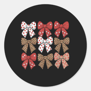 Cute Leopard Cheetah Print Coquette Bows Girl Ribb Classic Round Sticker