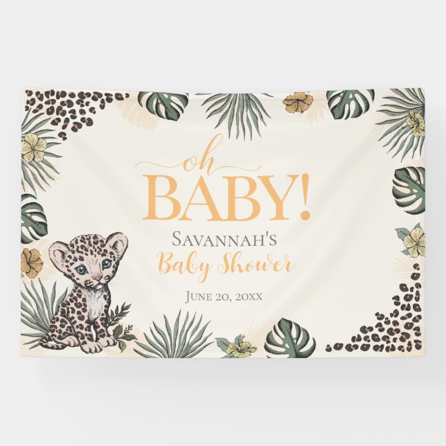 Cute Leopard Cub Yellow Baby Shower Banner (Horizontal)