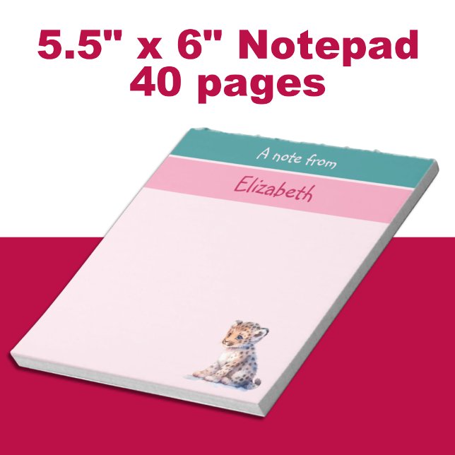 Cute leopard custom name pink kids notepad (Creator Uploaded)