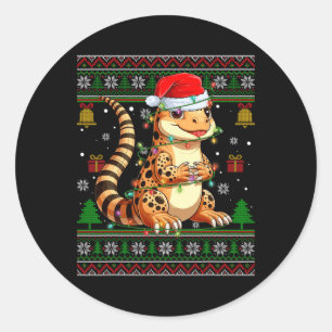Cute Leopard Gecko Santa Hat Ugly Christmas Sweate Classic Round Sticker