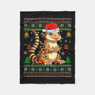 Cute Leopard Gecko Santa Hat Ugly Christmas Sweate Fleece Blanket