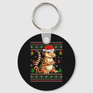 Cute Leopard Gecko Santa Hat Ugly Christmas Sweate Key Ring