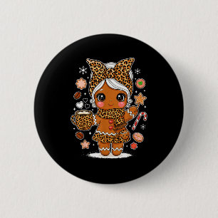 Cute Leopard Gingerbread Girl Coquette Bow Holiday 6 Cm Round Badge