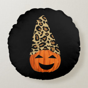 Cute Leopard Hat Pumpkin Round Cushion