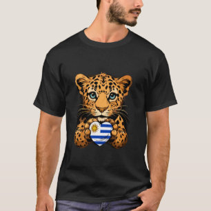 Cute Leopard Heart Uruguayan Pride Uruguayan Flag  T-Shirt