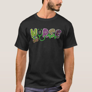 Cute Leopard Nurse Mardi Gras Festival Party Nursi T-Shirt