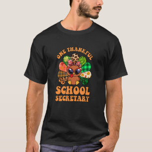 Cute Leopard One Thankful School Secretary Thanksg T-Shirt