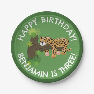 Cute leopard personalised cartoon birthday paper plate