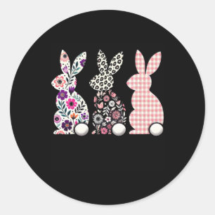 Cute Leopard Plaid Flower Floral Happy Easter Bunn Classic Round Sticker