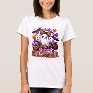 Cute Leopard Print Ghost Halloween Shirt, Kawaii S T-Shirt