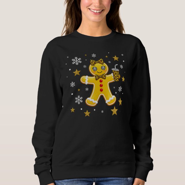 Cute Leopard Print Gingerbread Girl Christmas Tee (Front)