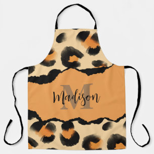 Cute Leopard Print Monogram Apron