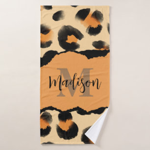 Cute Leopard Print Monogram Bath Towel Set