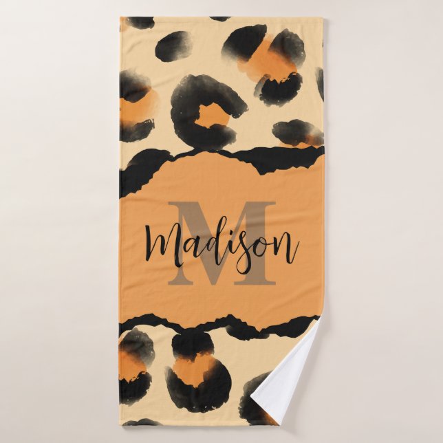 Cute Leopard Print Monogram Bath Towel Set (Bath Towel)