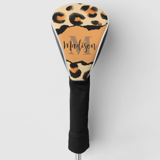 Cute Leopard Print Monogram Golf Head Cover (Front)