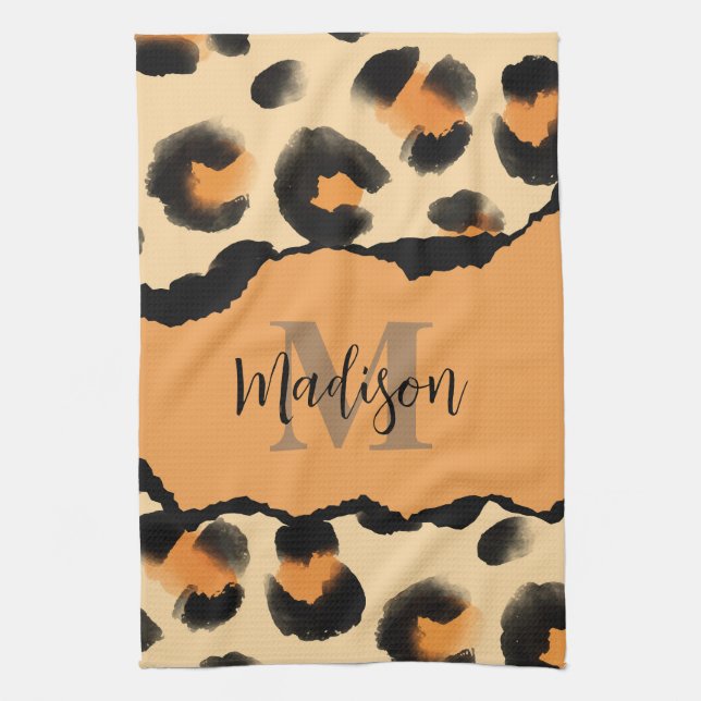 Cute Leopard Print Monogram Tea Towel (Vertical)