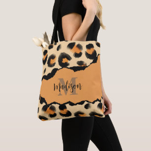 Cute Leopard Print Monogram Tote Bag
