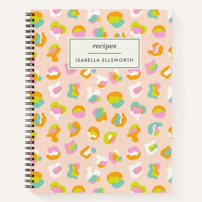 Cute Leopard Print Pattern in Pastel Custom Recipe Notebook (Front)