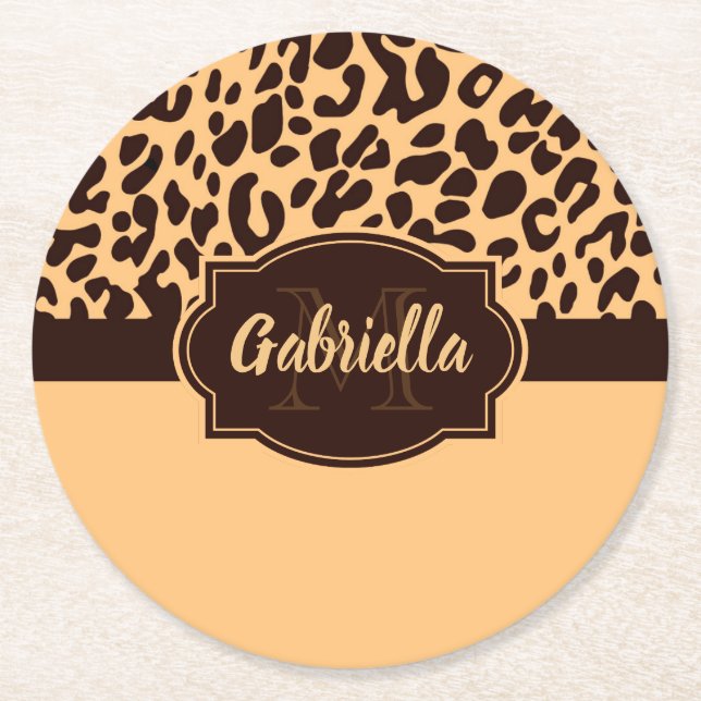 Cute Leopard Print Round Paper Coaster (Front)