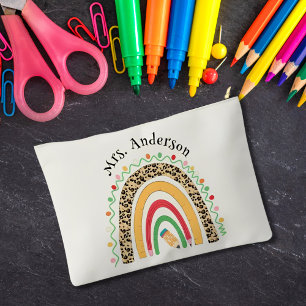 Cute Leopard Rainbow Teachers Day Gifts Ecru White Accessory Pouch