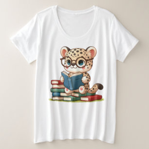 Cute Leopard Reading Plus Size T-Shirt