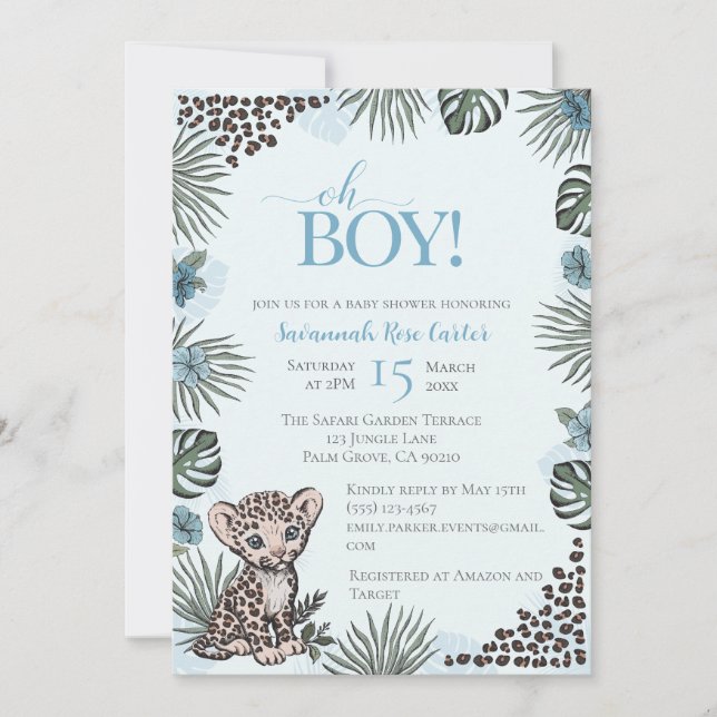 Cute Leopard Safari Boy Baby Shower Invitation (Front)