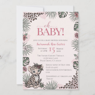 Cute Leopard Safari Girl Baby Shower Invitation