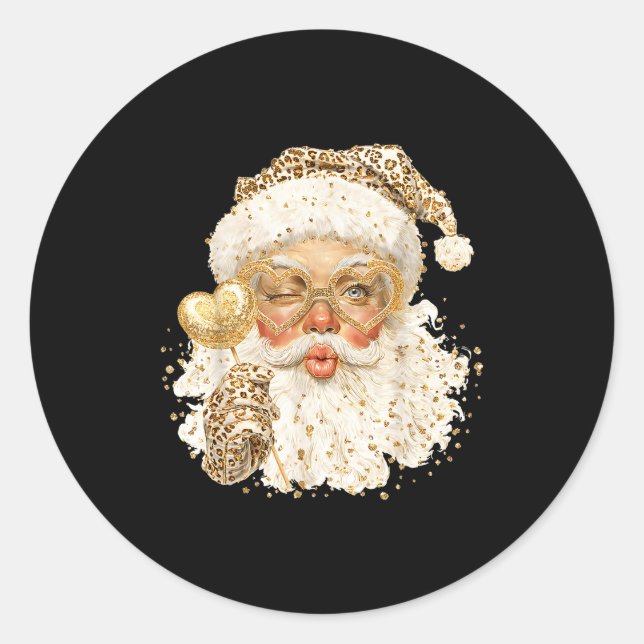 Cute Leopard Santa Claus Merry Christmas 2026 Prep Classic Round Sticker (Front)