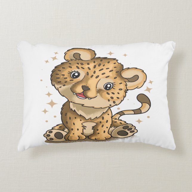 cute leopard sitting illustration  design decorative cushion (Front)
