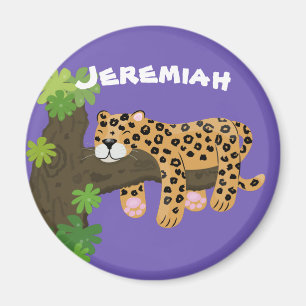 Cute leopard sleeping cartoon illustration magnet