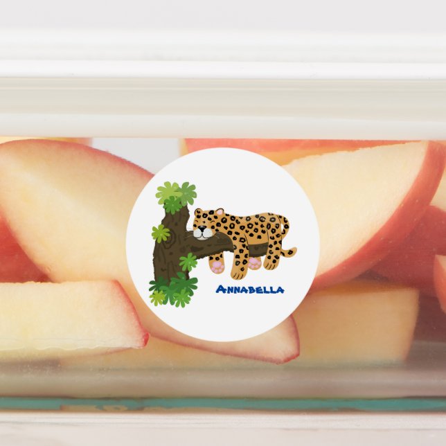Cute leopard sleeping in tree cartoon illustration (Affixed)