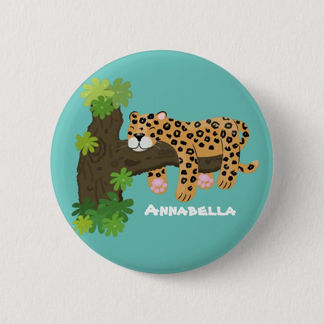 Cute leopard sleeping in tree cartoon illustration 6 cm round badge (Front)