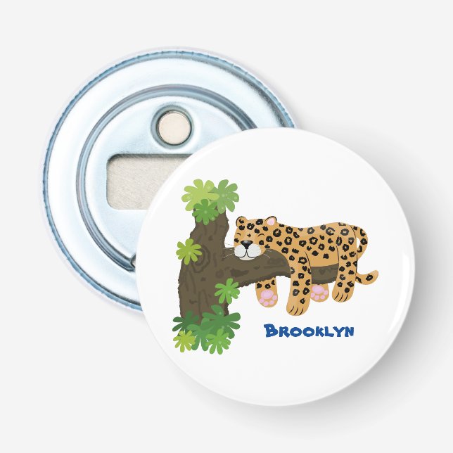 Cute leopard sleeping in tree cartoon illustration bottle opener (Front)