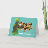 Cute leopard sleeping in tree cartoon illustration
