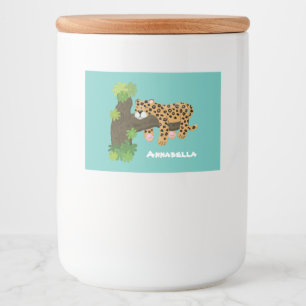 Cute leopard sleeping in tree cartoon illustration food label