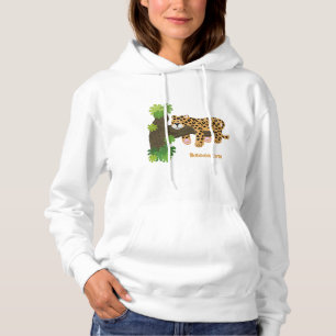 Cute leopard sleeping in tree cartoon illustration hoodie